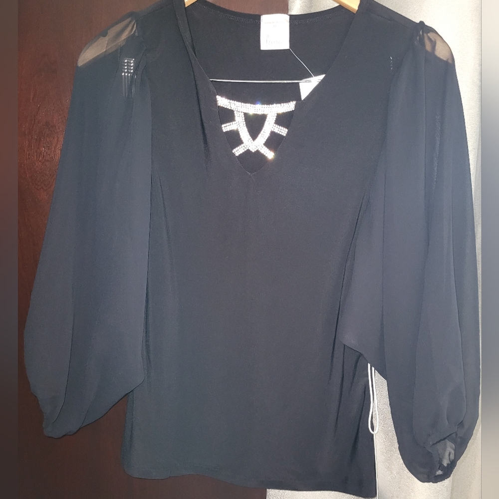Elegant Black Women's Top W/Rhinestone